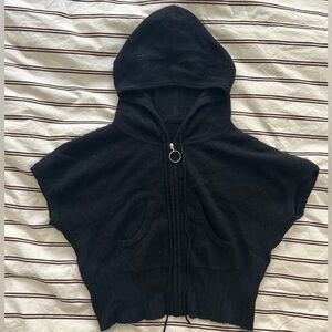 100% Cashmere Cropped Short-sleeve Hooded Vest/Cardigan